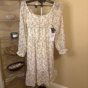 Celebrity Pink Floral Cottagecore Midi Dress Corset Waist Smocked Back M NWT